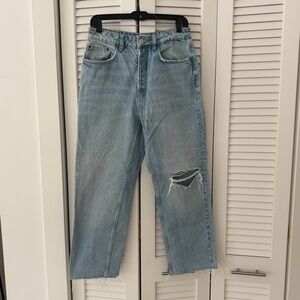 Zara Women’s RIPPED STRAIGHT FIT JEANS Light Blue Jeans